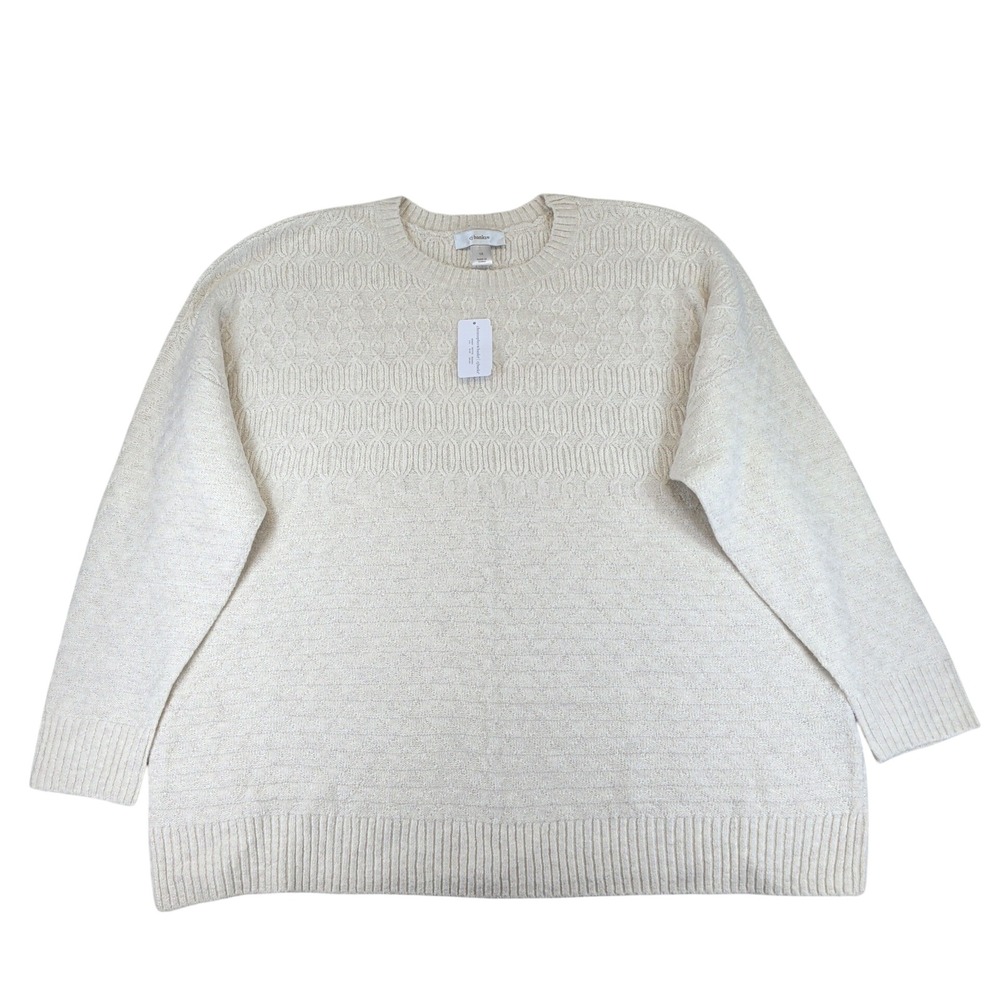 CJ Banks Womens 1X Cream Textured Knit Crew Neck Pullover Sweater NWT 006138